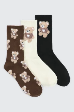 3-Pack Fuzzy Bear Crew Socks