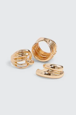 3-Pack Gold Toned Chunky Rings