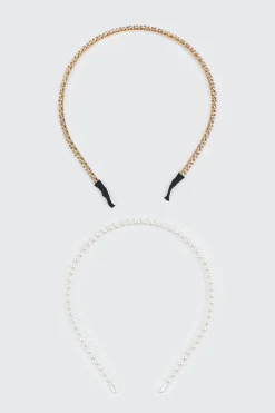 2-Pack Headbands with Rhinestone and Faux Pearls