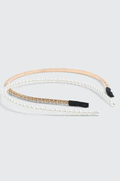 2-Pack Headbands with Rhinestone and Faux Pearls