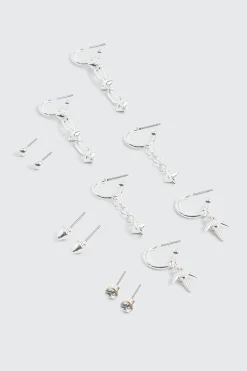 6-Pack Hoop and Stud Earrings with Spikes