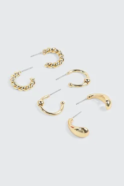3-Pack 14K Gold Plated Hoop Earrings