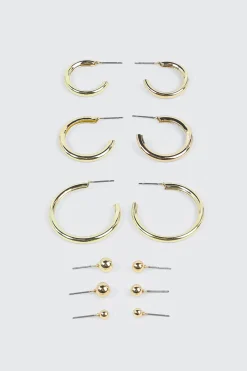 6-Pack 14K Gold Plated Hoop & Stud Earrings
