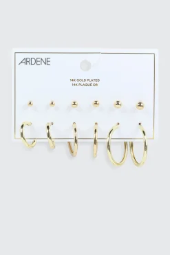 6-Pack 14K Gold Plated Hoop & Stud Earrings