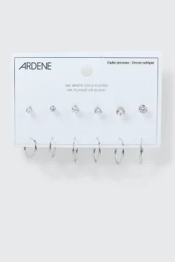 6-Pack 14K White Gold Plated Earrings