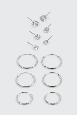 6-Pack 14K White Gold Plated Earrings