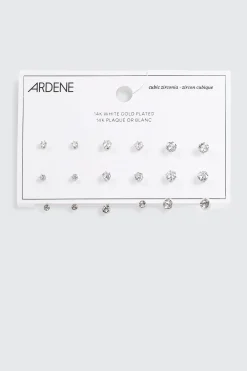 6-Pack 14K White Gold Plated Earrings
