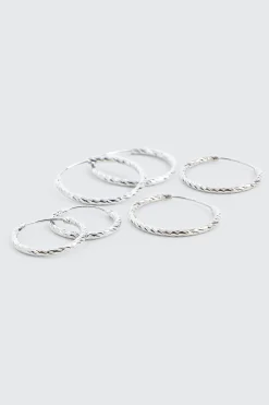 3-Pack 14K White Gold Plated Hoop Earrings