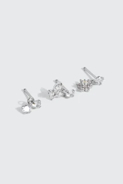 3 Pack Stainless Steel Dangle Nose Studs