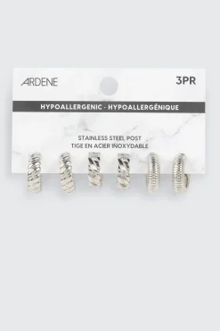 3-Pack Textured Hoop Earrings