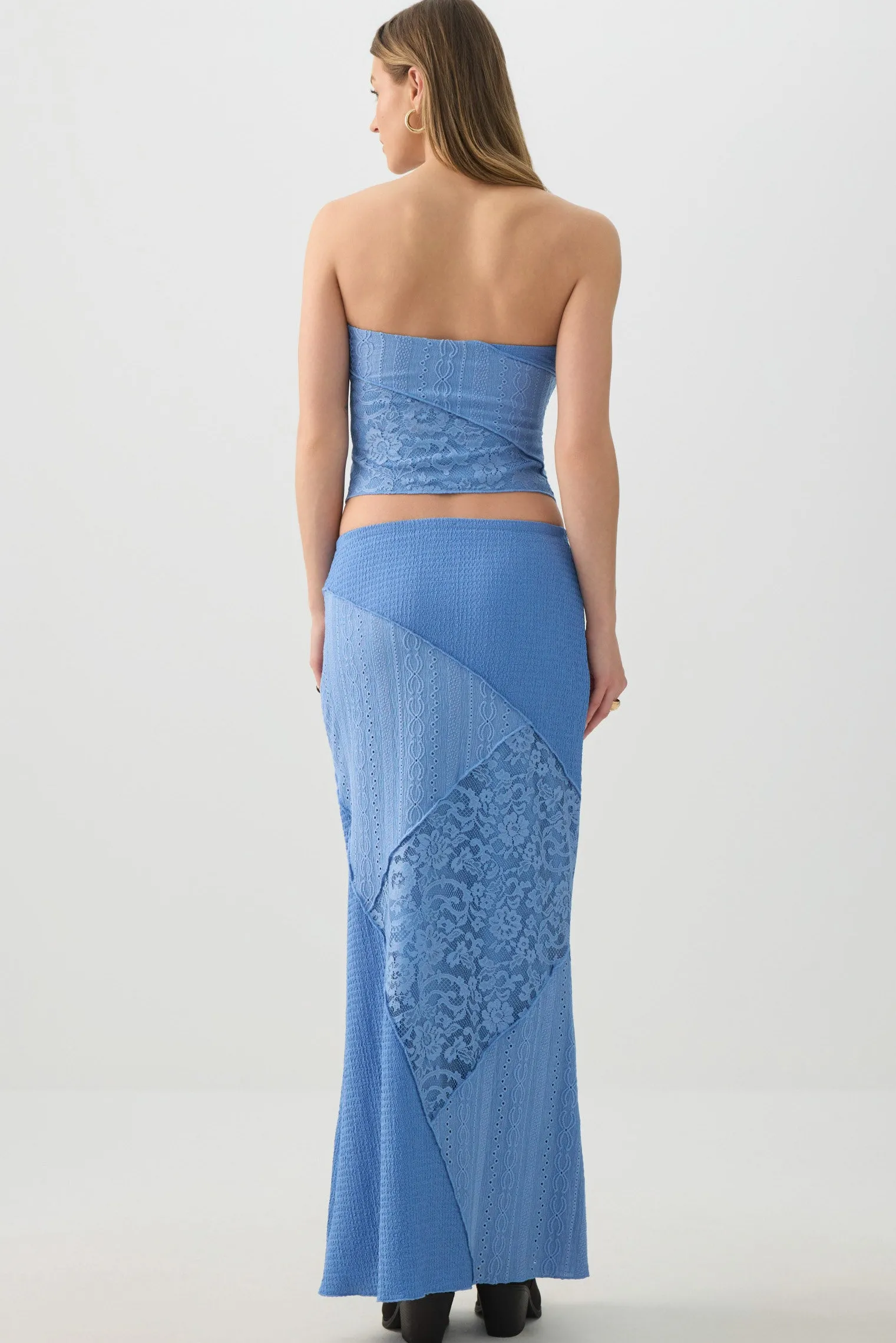 Patchwork Knit Lace Maxi Skirt