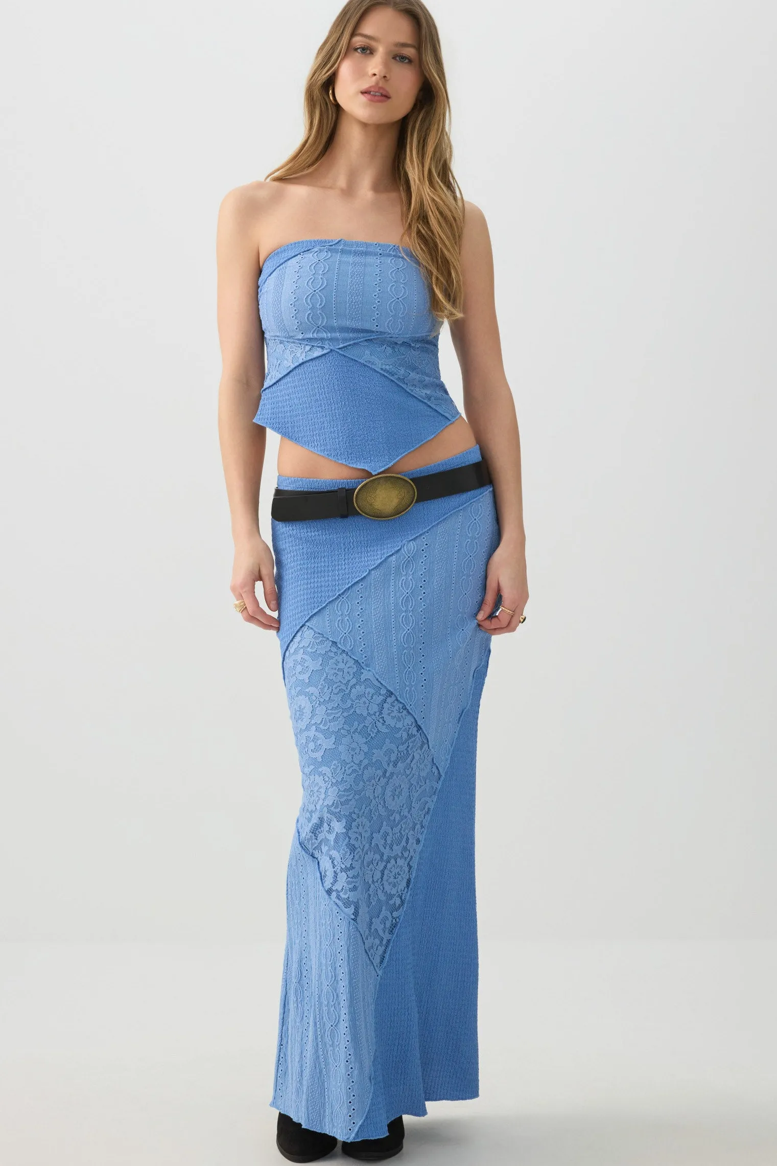 Patchwork Knit Lace Maxi Skirt