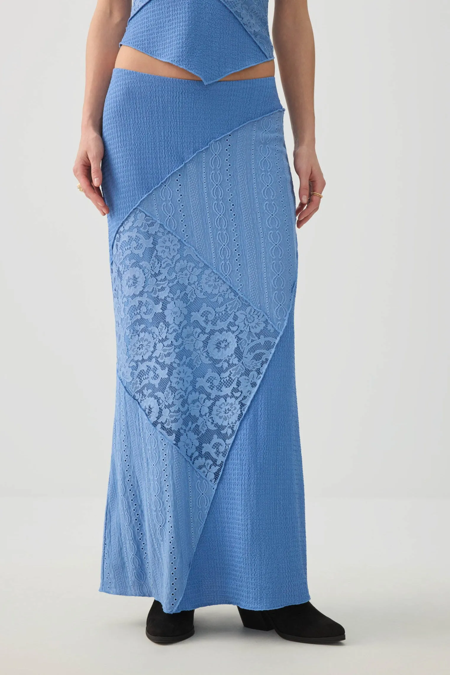 Patchwork Knit Lace Maxi Skirt