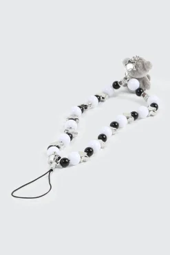 Phone Charm with Beads and Fuzzy Bear