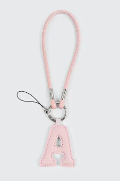 Pink Initial A Faux Leather Charm with Wristlet