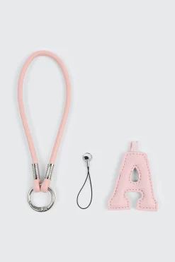 Pink Initial A Faux Leather Charm with Wristlet