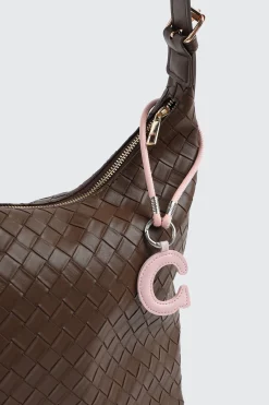 Pink Initial C Faux Leather Charm with Wristlet