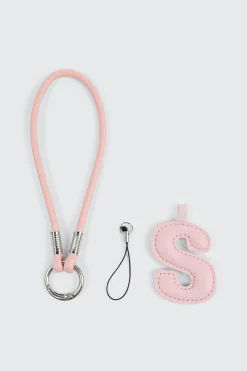 Pink Initial S Faux Leather Charm with Wristlet