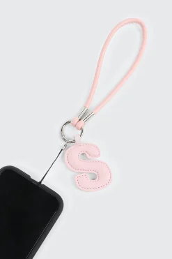 Pink Initial S Faux Leather Charm with Wristlet