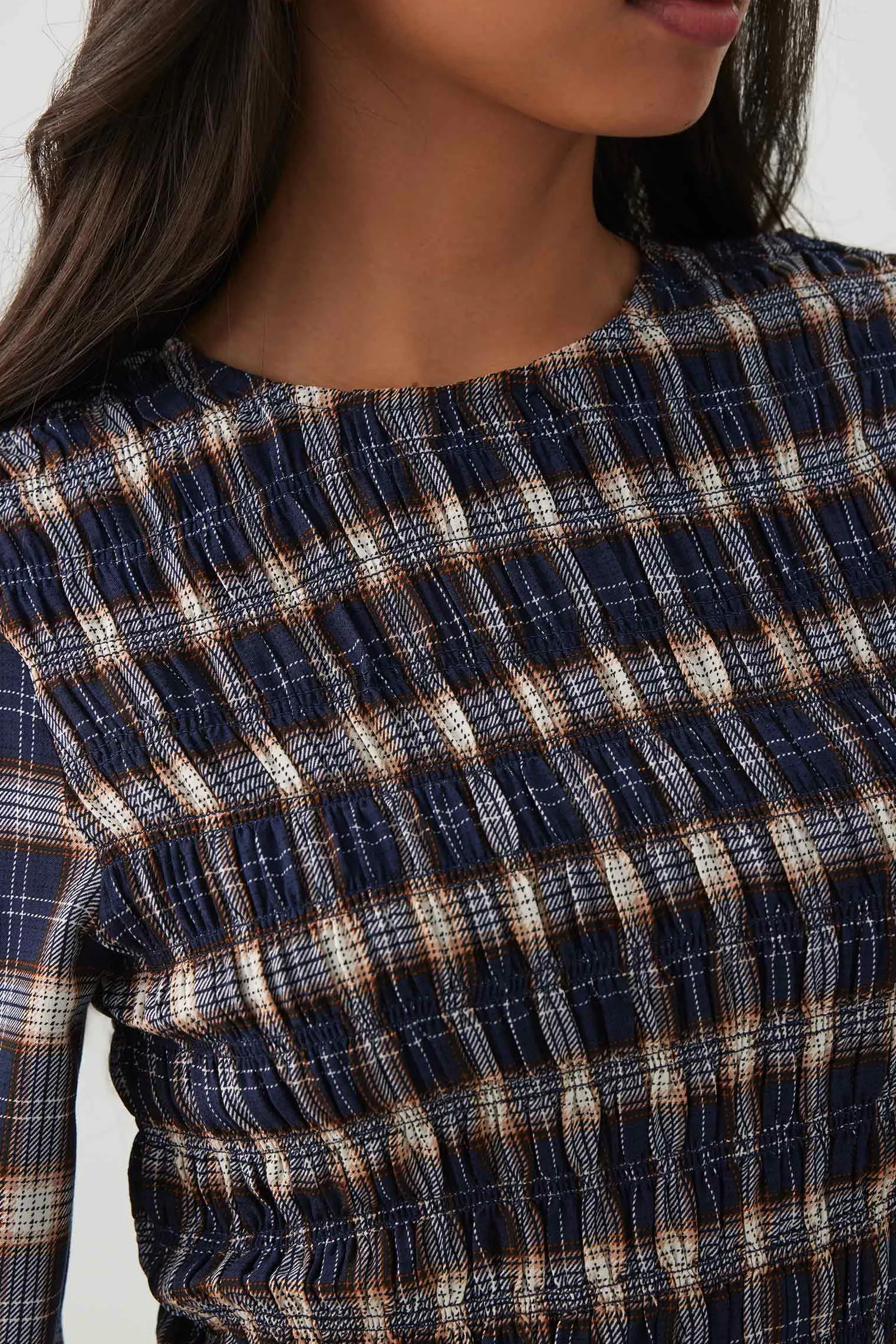 Plaid Crinkled Blouse