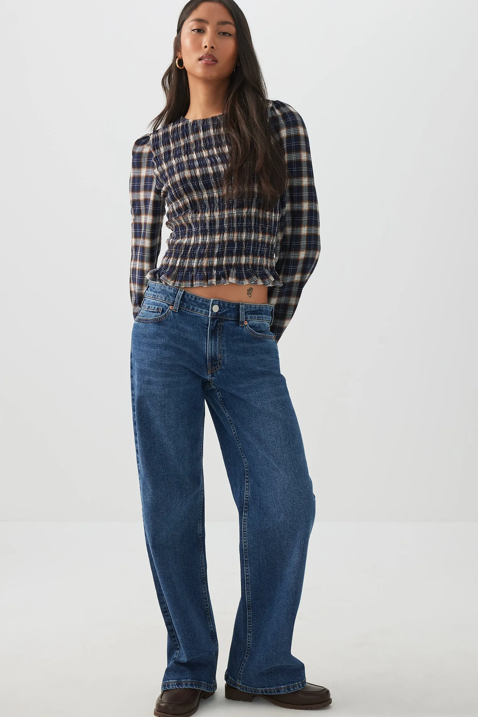 Plaid Crinkled Blouse