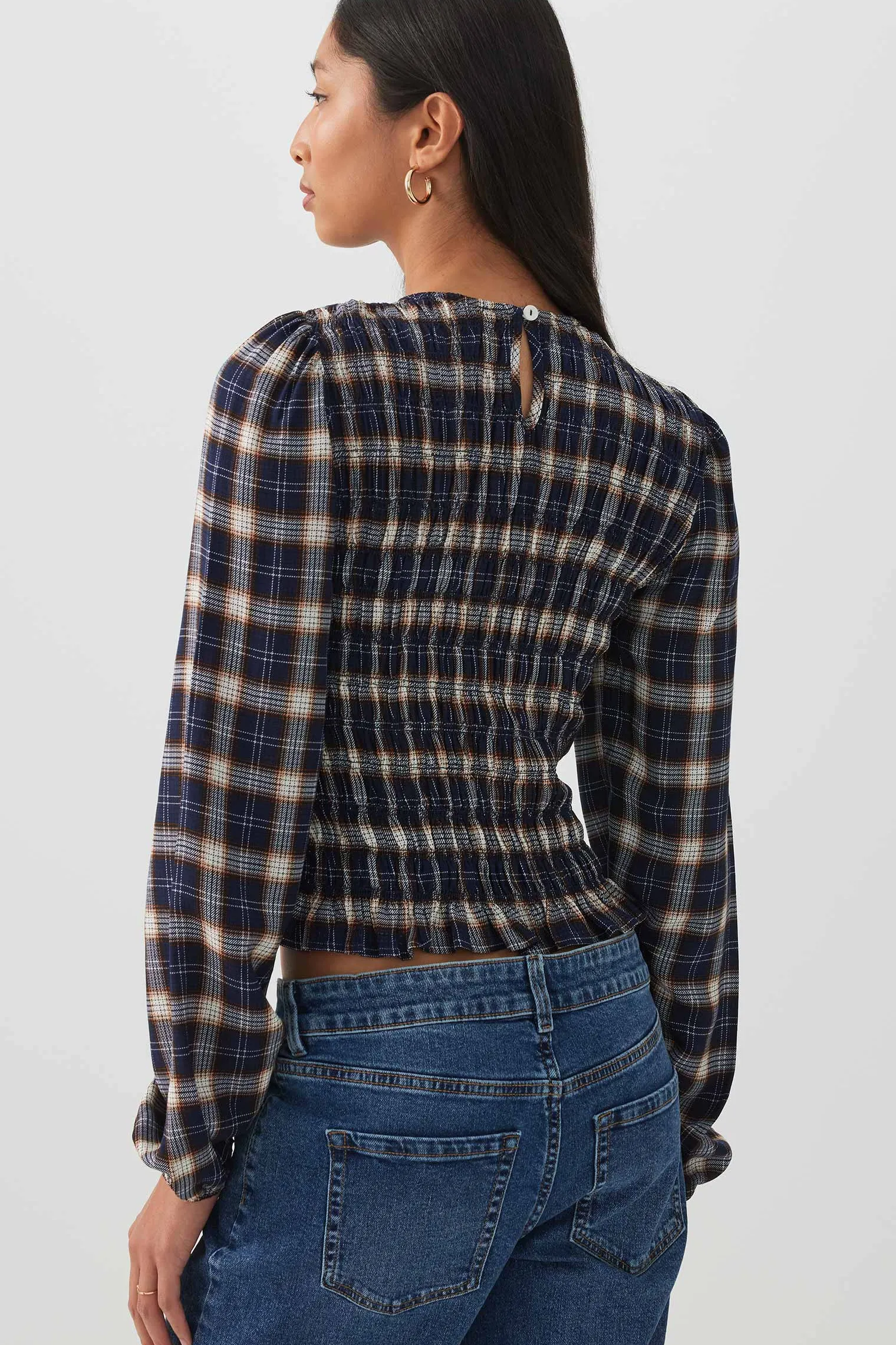 Plaid Crinkled Blouse