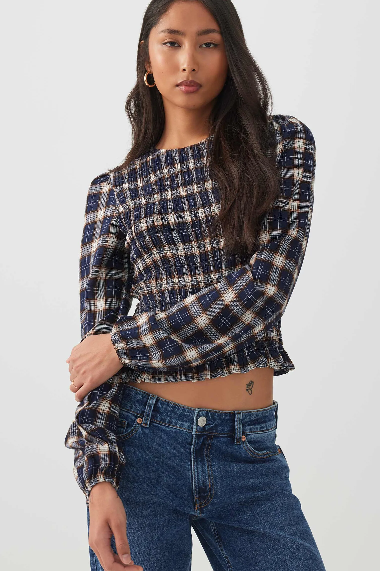 Plaid Crinkled Blouse