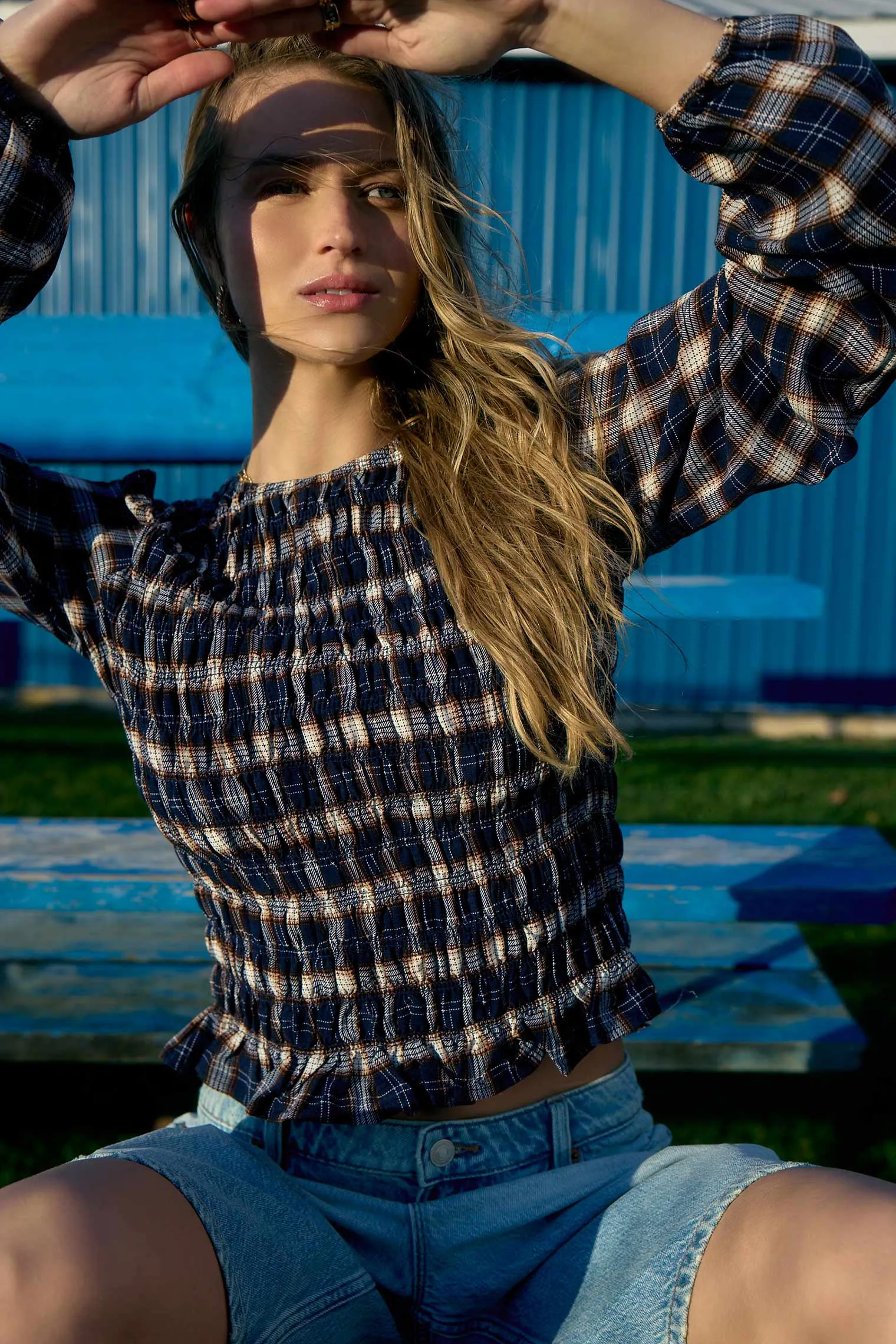 Plaid Crinkled Blouse