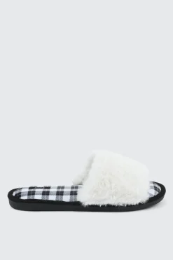 Plaid Faux Fur Slippers
