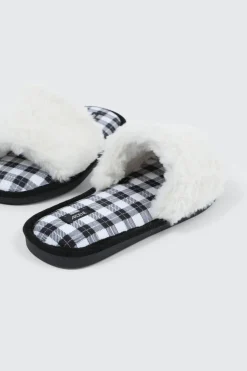 Plaid Faux Fur Slippers