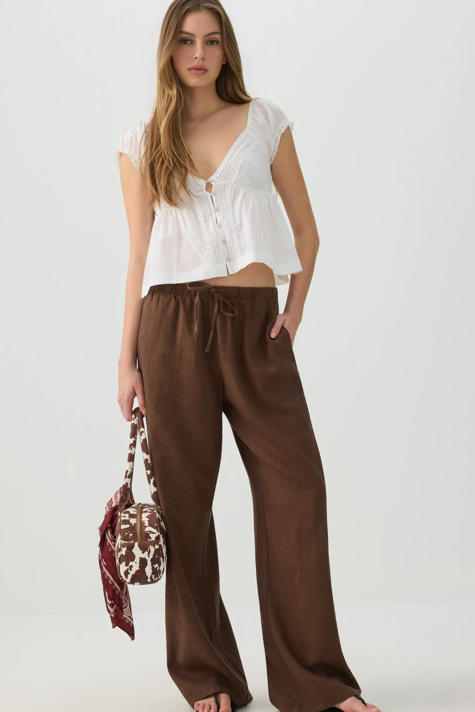 Plunge Neck Flowy Blouse