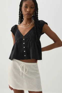 Plunge Neck Flowy Blouse