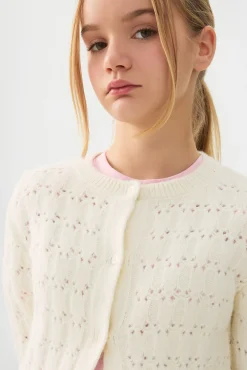 Pointelle Crew Neck Cardigan
