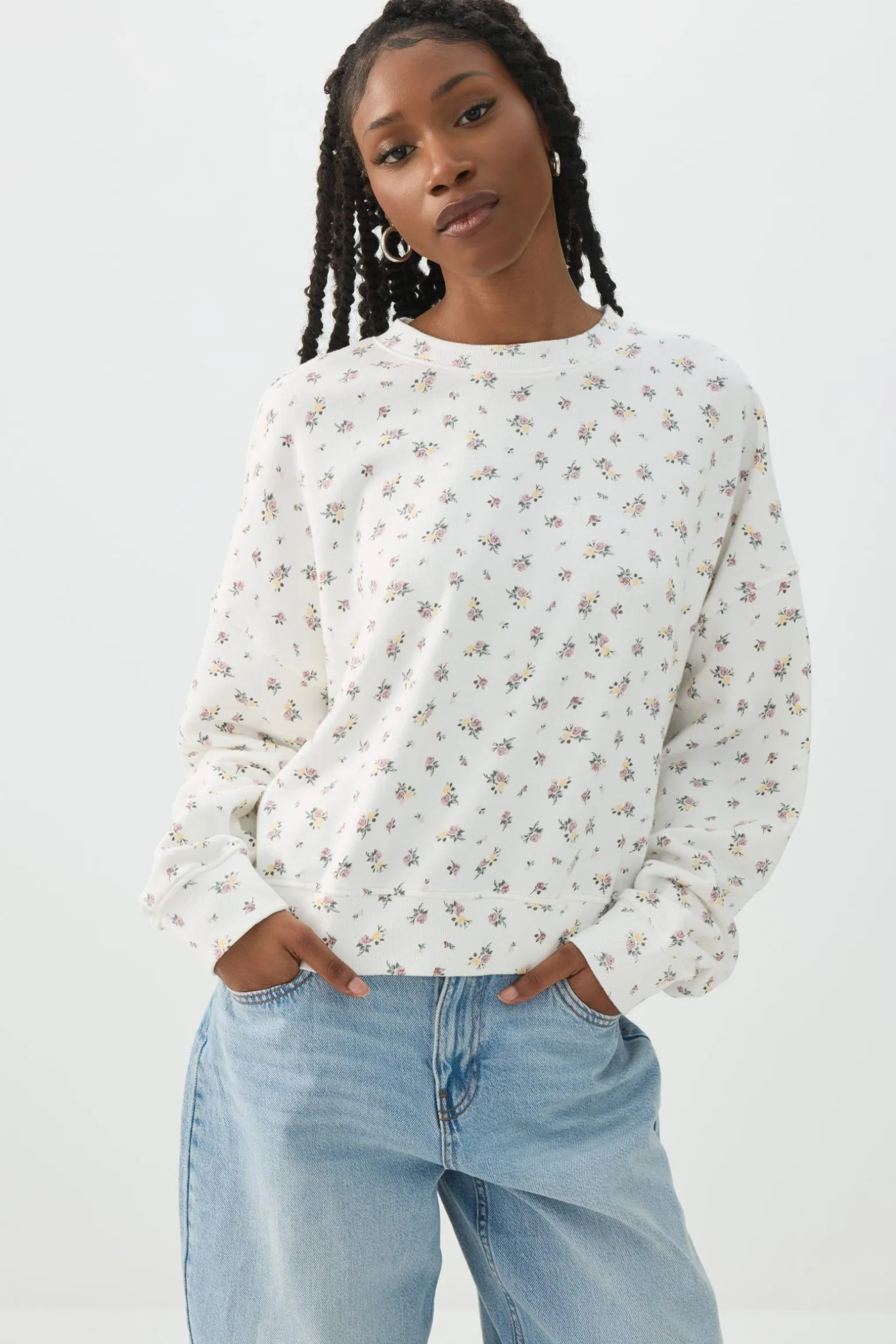 Printed French Terry Crew Neck Sweatshirt
