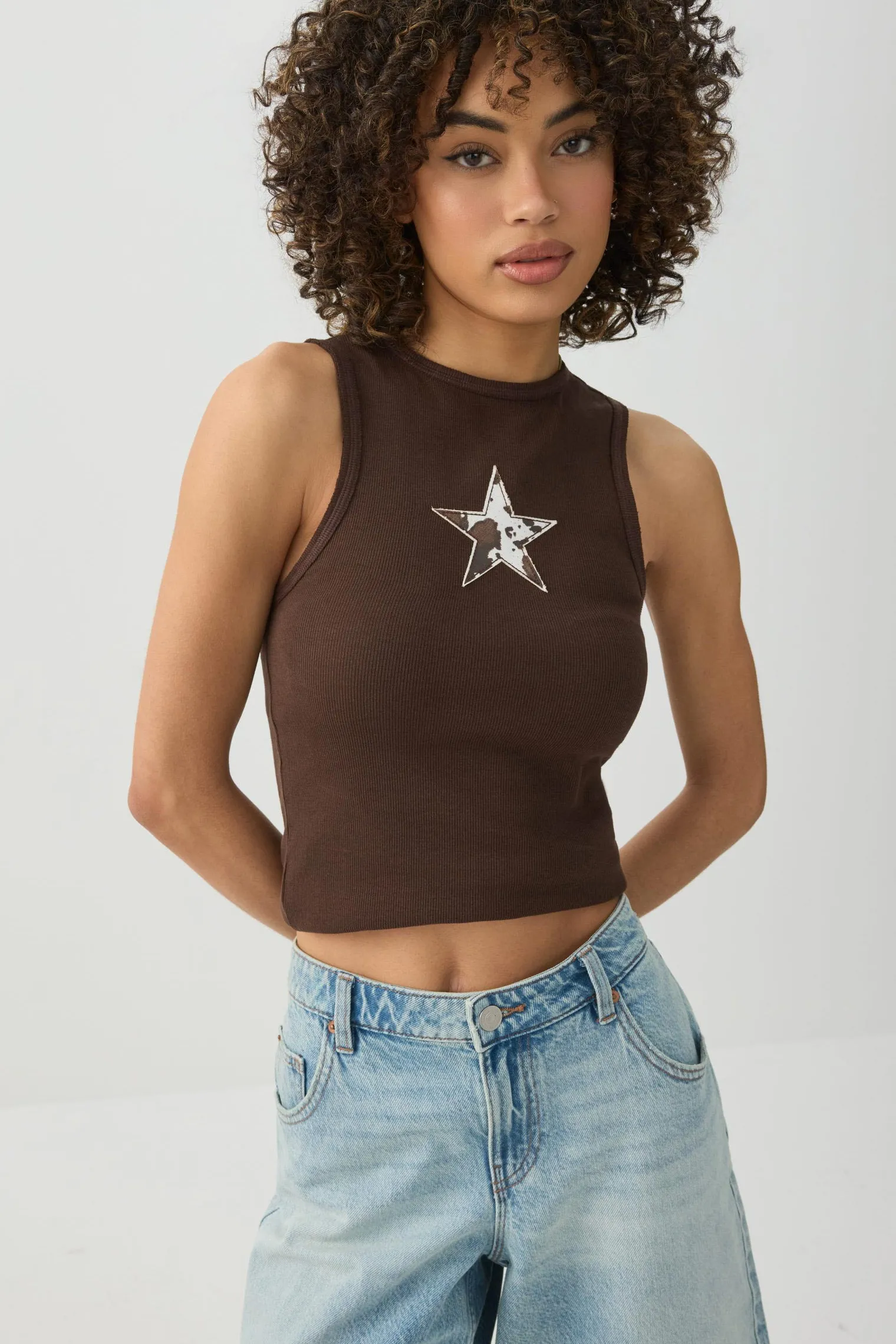 Printed High Neck Tank Top