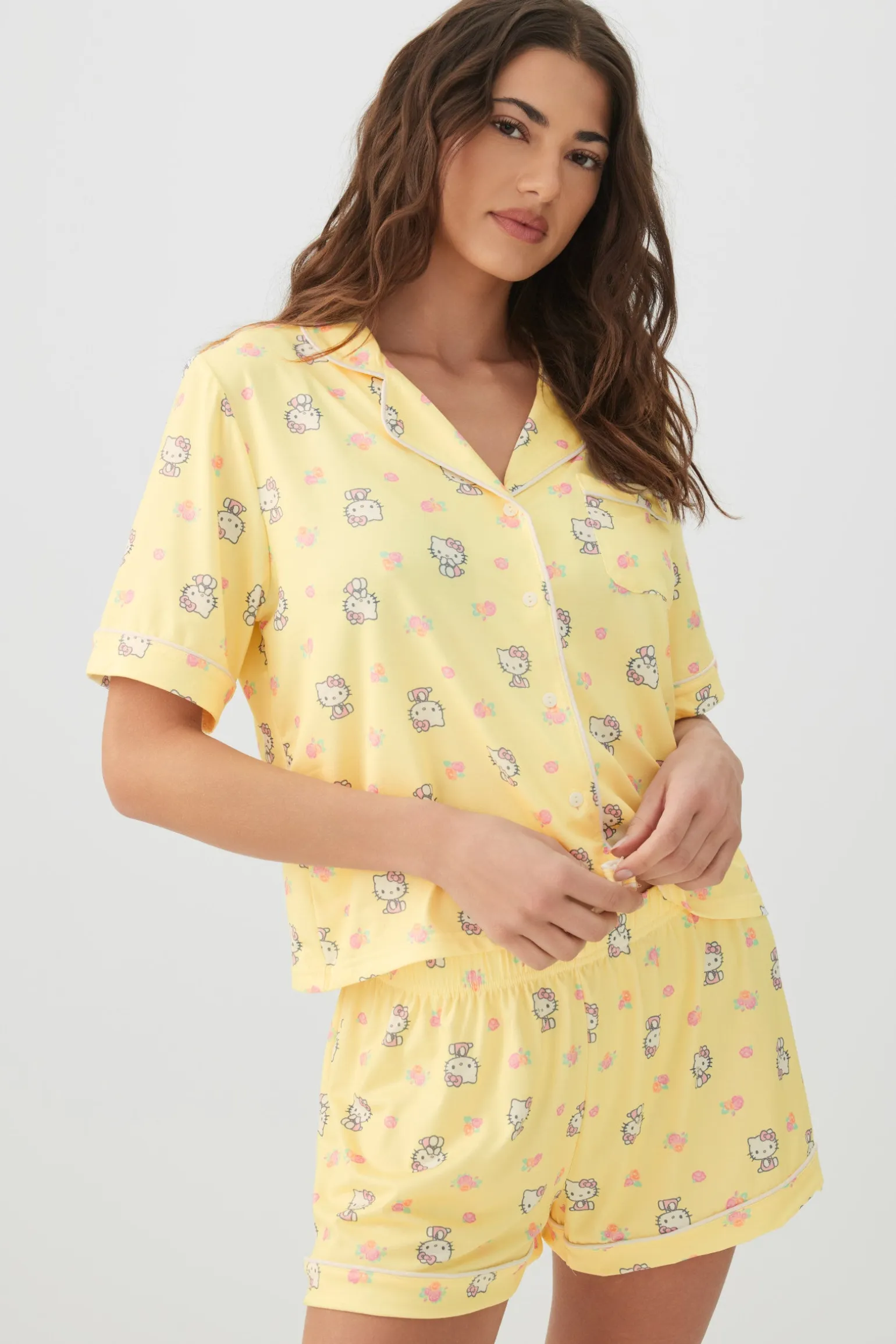 Printed Notch Collar Pajama Set
