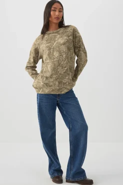 Printed Raglan Crew Neck Sweatshirt