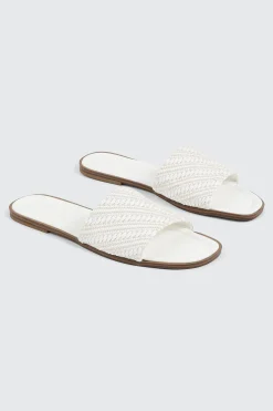 Raffia Square Toe Slide Sandals