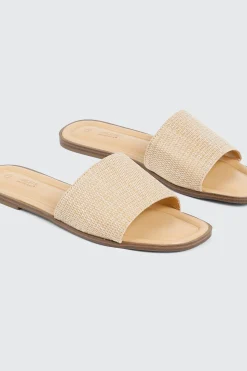 Raffia Square Toe Slide Sandals