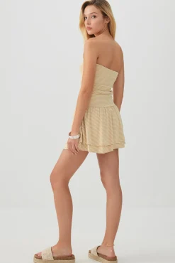 Ribbed Bandeau Ruffled Romper