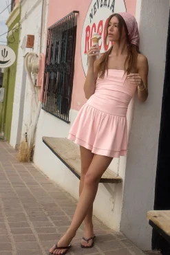 Ribbed Bandeau Ruffled Romper