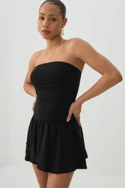 Ribbed Bandeau Ruffled Romper