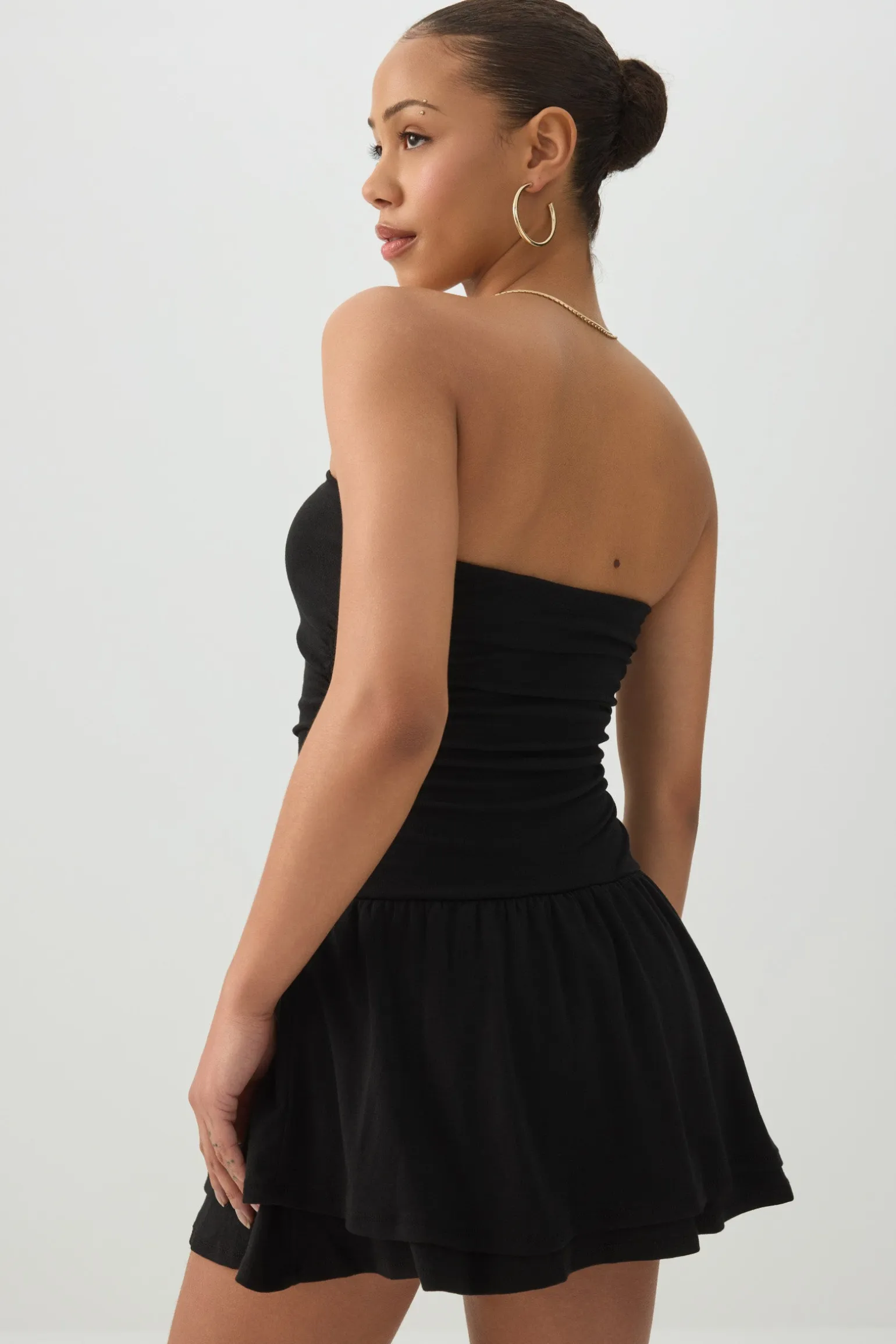 Ribbed Bandeau Ruffled Romper