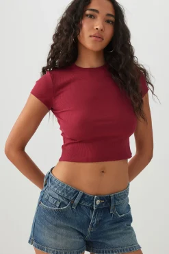 Rib Crew Neck Crop T-Shirt