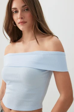 Rib Off Shoulder Crop Top
