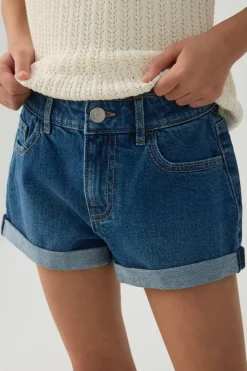 Rolled-Hem Denim Shorts