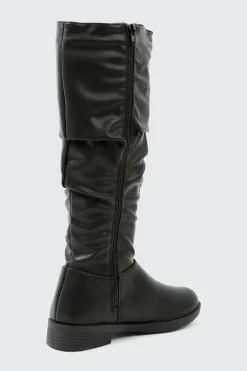 Round Toe Ruched Knee High Boots