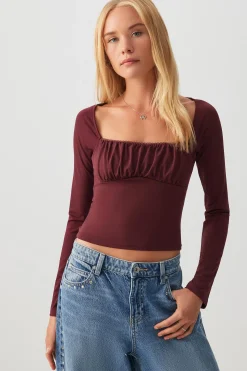 Ruched Bust Long Sleeve Top