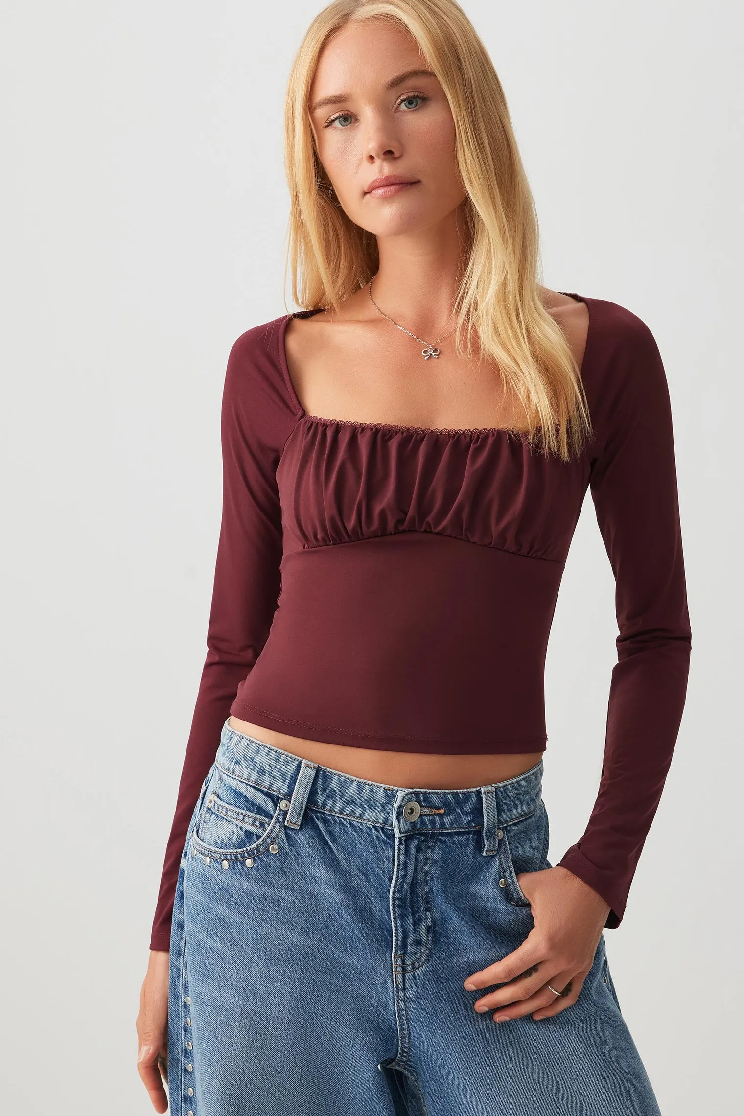 Ruched Bust Long Sleeve Top