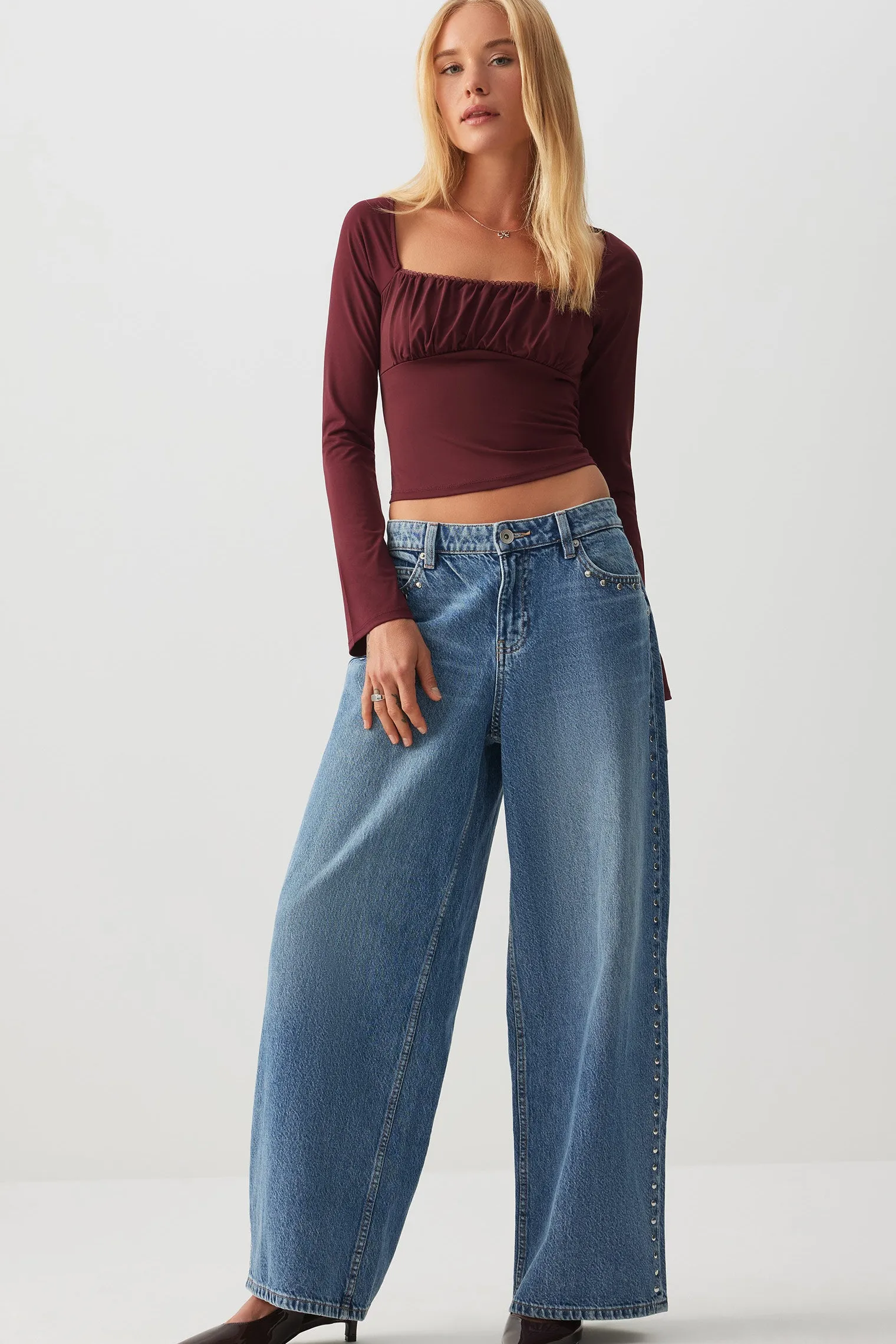 Ruched Bust Long Sleeve Top